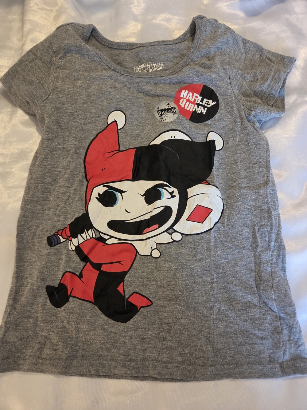 Harley Quinn Girls Graphic Tee Size 7/8 DC Comics Gray T-Shirt